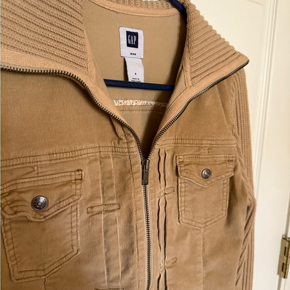 GAP Women’s Tan Corduroy Jacket with Sweater Sleeves